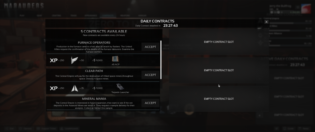 Marauders Daily Contracts